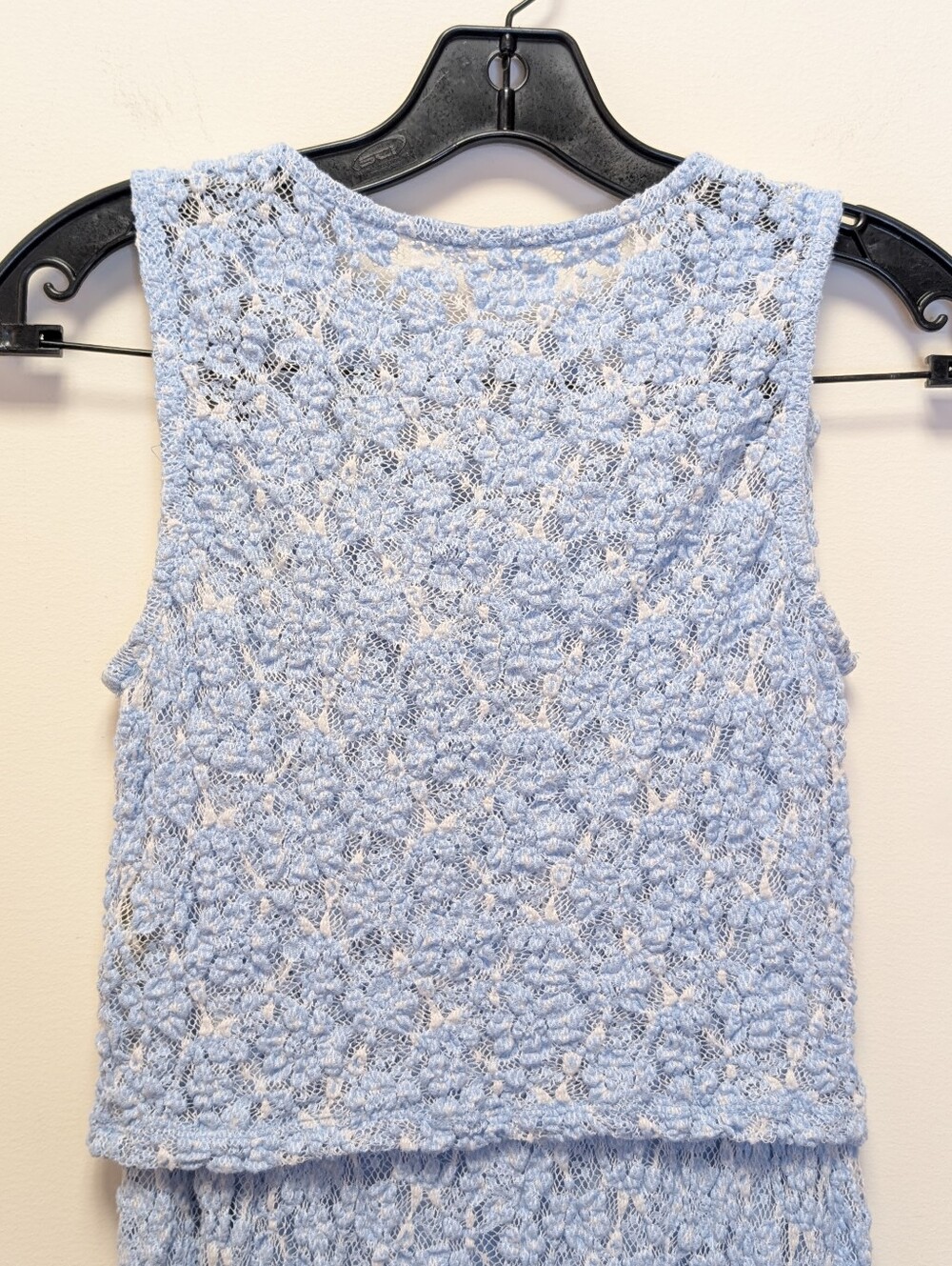 Free People XS Blue Lace Knit Crop Top & Midi Skirt Set Boho Cottagecore - Picture 6 of 16